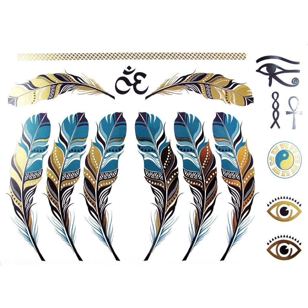 tatouage ephemere temporaire metallic gold feather tattoo